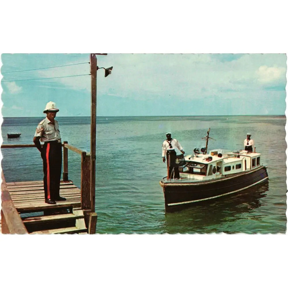BARBADOS, WEST INDIES Harbour Police Launch at Jetty St. Michael Postcard - Picture 1 of 2